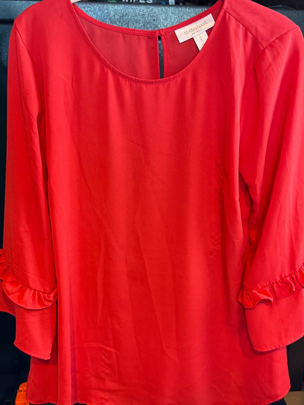 Motherhood Red Ruffle Sleeve Tunic
